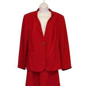 John Meyer Red Suit 16W Blazer & Skirt Set Leopard Lined Power Career Outfit